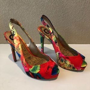 Guess Floral Peeptoe Heels